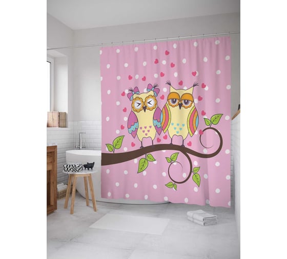 Штора (занавеска) для ванной JoyArty "Совиная усталость" из сатена, 180х200 см с крючками, sc_10800 1