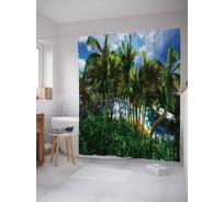Штора (занавеска) для ванной JoyArty "Пальмовый прыжок" из сатена, 180х200 см с крючками, sc_12287