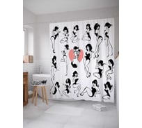 Штора (занавеска) для ванной JoyArty "Модельные позы" из сатена, 180х200 см с крючками, sc_19066