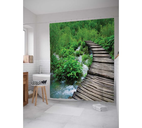 Штора (занавеска) для ванной JoyArty "Лестничный мост" из сатена, 180х200 см с крючками, sc_12151 1