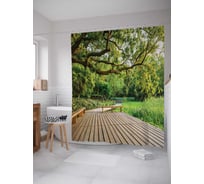Штора (занавеска) для ванной JoyArty "Парковые тропы" из сатена, 180х200 см с крючками, sc_12137