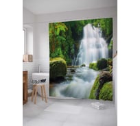 Штора (занавеска) для ванной JoyArty "Тропический водопад" из сатена, 180х200 см с крючками, sc_18939