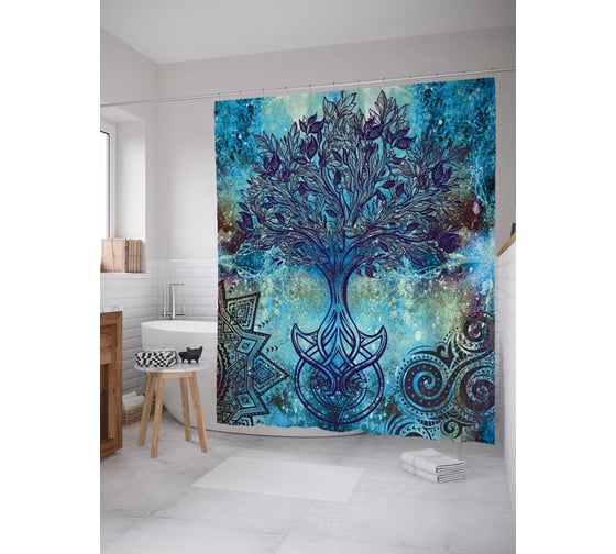 Штора (занавеска) для ванной JoyArty "Энергия космоса" из сатена, 180х200 см с крючками, sc_22422 1