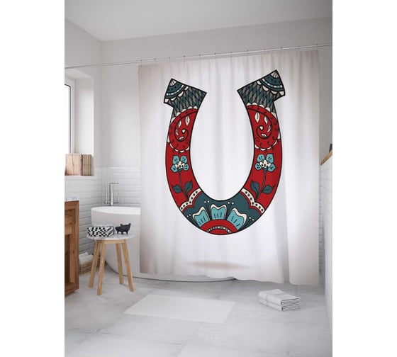 Штора (занавеска) для ванной JoyArty "Подкова с узорами" из сатена, 180х200 см с крючками, sc_12050 1