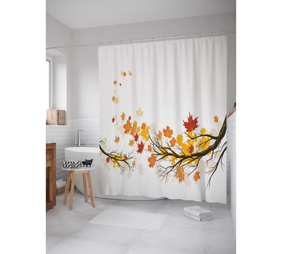 Штора (занавеска) для ванной JoyArty "Улетающие листья" из сатена, 180х200 см с крючками, sc_18835 1