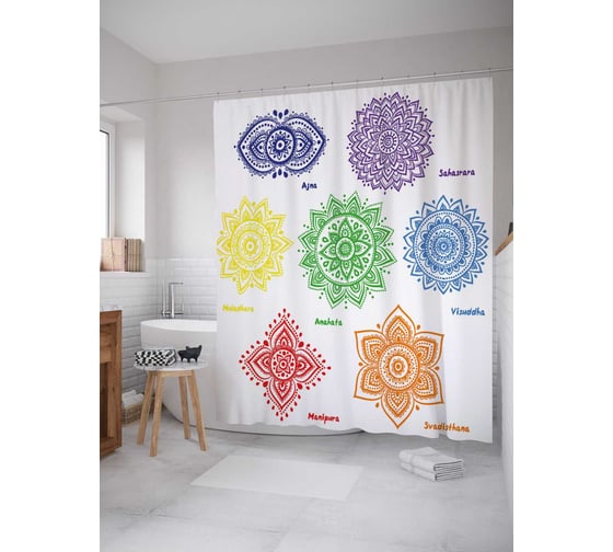 Штора (занавеска) для ванной JoyArty "Радуга в цветах" из сатена, 180х200 см с крючками, sc_18740 1