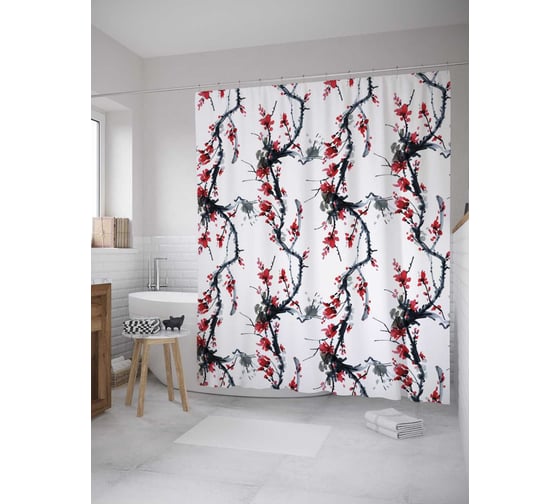 Штора (занавеска) для ванной JoyArty "Веточная прелесть" из сатена, 180х200 см с крючками, sc_12172 1