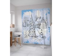 Штора (занавеска) для ванной JoyArty "Снеговик у елки" из сатена, 180х200 см с крючками, sc_18932