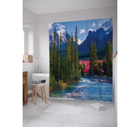 Штора (занавеска) для ванной JoyArty "Дом с яркой крышей" из сатена, 180х200 см с крючками, sc_12166