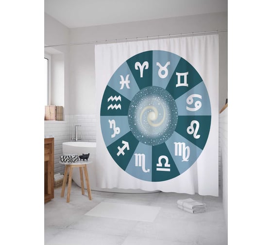Штора (занавеска) для ванной JoyArty "Зодиакальная система" из сатена, 180х200 см с крючками, sc_18704 1