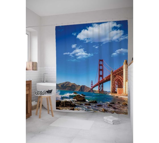 Штора (занавеска) для ванной JoyArty "Мост Голден-Гейт" из сатена, 180х200 см с крючками, sc_12223 1