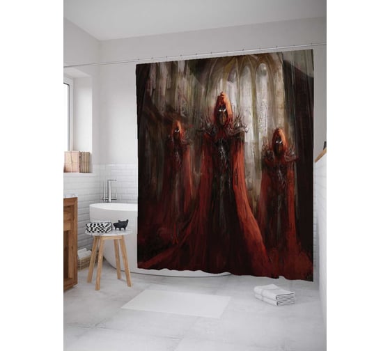 Штора (занавеска) для ванной JoyArty "Красный плащ" из сатена, 180х200 см с крючками, sc_19109 1