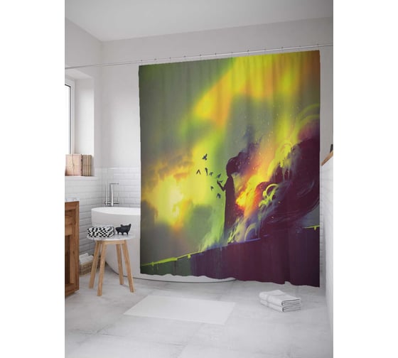 Штора (занавеска) для ванной JoyArty "Облачный силуэт" из сатена, 180х200 см с крючками, sc_19069 1