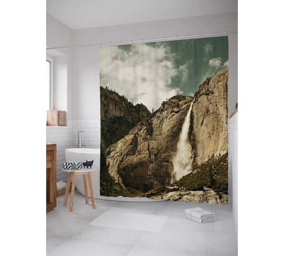 Штора (занавеска) для ванной JoyArty "Ожившая река" из сатена, 180х200 см с крючками, sc_19025 1