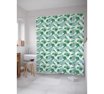Штора (занавеска) для ванной JoyArty "Тропические листья" из сатена, 180х200 см sc_378372