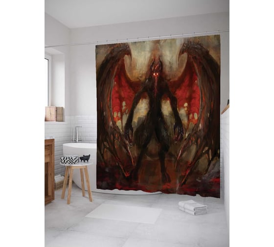 Штора (занавеска) для ванной JoyArty "Сказочный дракон" из сатена, 180х200 см с крючками, sc_19141 1