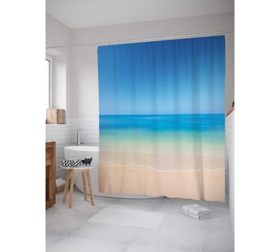 Штора (занавеска) для ванной JoyArty "Море переливается" из сатена, 180х200 см с крючками, sc_18944 1