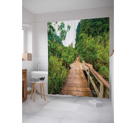 Штора (занавеска) для ванной JoyArty "Мостовая площадка" из сатена, 180х200 см с крючками, sc_12147 1