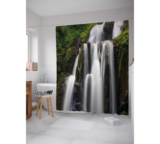 Штора (занавеска) для ванной JoyArty "Неудержимый водопад" из сатена, 180х200 см с крючками, sc_18956 1
