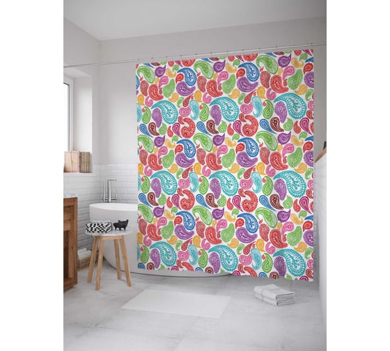 Штора (занавеска) для ванной JoyArty "Радужные лепестки" из сатена, 180х200 см с крючками, sc_21957