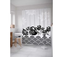 Штора (занавеска) для ванной JoyArty "Лебединый рай" из сатена, 180х200 см с крючками, sc_19061