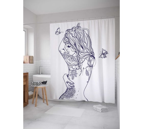 Штора (занавеска) для ванной JoyArty "Цветочный боди арт" из сатена, 180х200 см с крючками, sc_19075 1