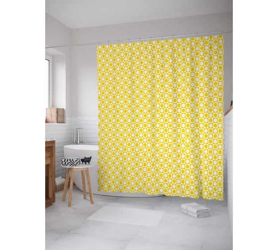 Штора (занавеска) для ванной JoyArty "Плиточная яркость" из сатена, 180х200 см с крючками, sc_21905 1