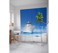 Штора (занавеска) для ванной JoyArty "Белый лайнер" из сатена, 180х200 см с крючками, sc_12238