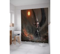 Штора (занавеска) для ванной JoyArty "Лунный воин" из сатена, 180х200 см с крючками, sc_19129