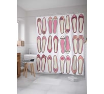 Штора (занавеска) для ванной JoyArty "Коллекция балеток" из сатена, 180х200 см с крючками, sc_19103