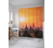 Штора (занавеска) для ванной JoyArty "Буддийский храм в Багане на закате" из сатена, 180х200 см с крючками, sc_12176