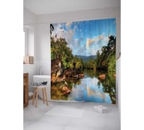 Штора (занавеска) для ванной JoyArty "По тихой реке" из сатена, 180х200 см с крючками, sc_12161