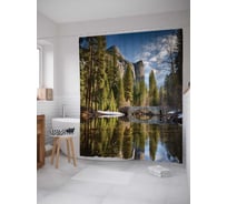 Штора (занавеска) для ванной JoyArty "Лесное отраженье" из сатена, 180х200 см с крючками, sc_19010
