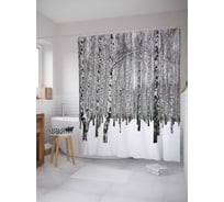 Штора (занавеска) для ванной JoyArty "Иллюзия с березами" из сатена, 180х200 см с крючками, sc_18941