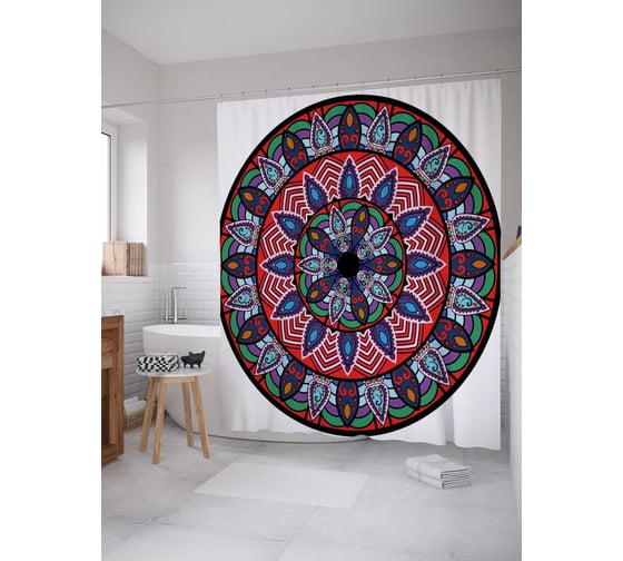 Штора (занавеска) для ванной JoyArty "Геометрический символ" из сатена, 180х200 см с крючками, sc_18997 1