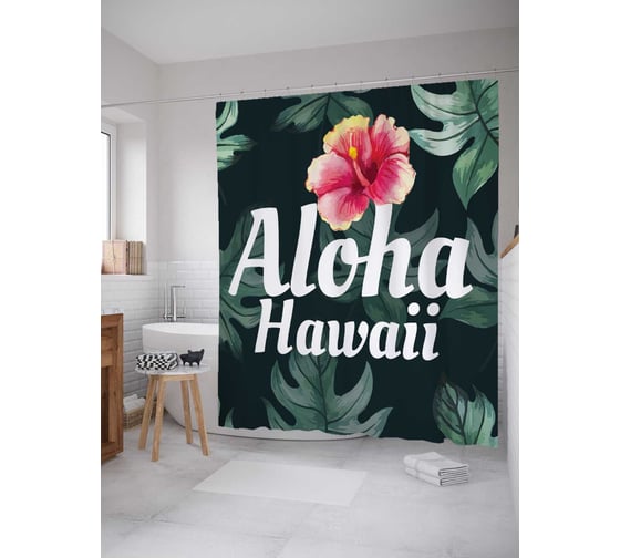 Штора (занавеска) для ванной JoyArty "Гавайский цветок" из сатена, 180х200 см с крючками, sc_12283 1
