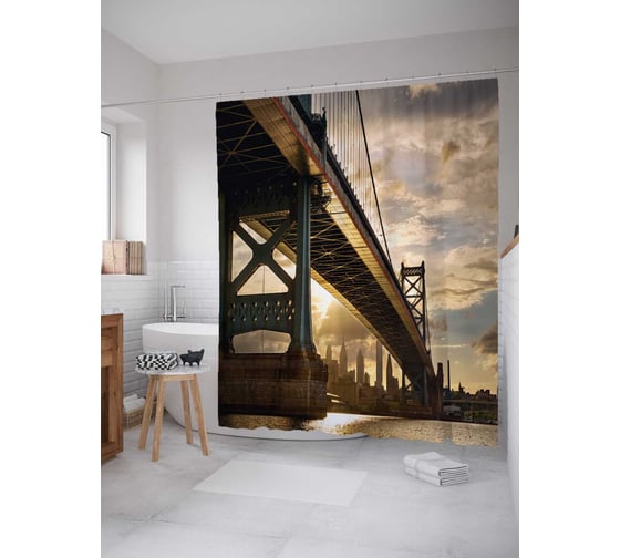 Штора (занавеска) для ванной JoyArty "Мостовые пути" из сатена, 180х200 см с крючками, sc_12231 1