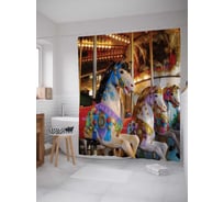 Штора (занавеска) для ванной JoyArty "Карусель с лошадками" из сатена, 180х200 см с крючками, sc_1229