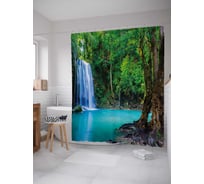 Штора (занавеска) для ванной JoyArty "Лесной водопад" из сатена, 180х200 см с крючками, sc_18955