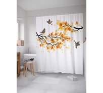 Штора (занавеска) для ванной JoyArty "Воробьи ждут осень" из сатена, 180х200 см с крючками, sc_18849
