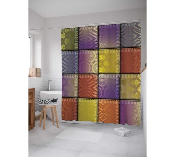 Штора (занавеска) для ванной JoyArty "Искусственная иллюзия" из сатена, 180х200 см с крючками, sc_18863 1