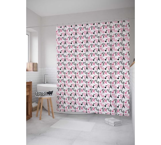 Штора (занавеска) для ванной JoyArty "Париж повсюду" из сатена, 180х200 см с крючками, sc_12258 1