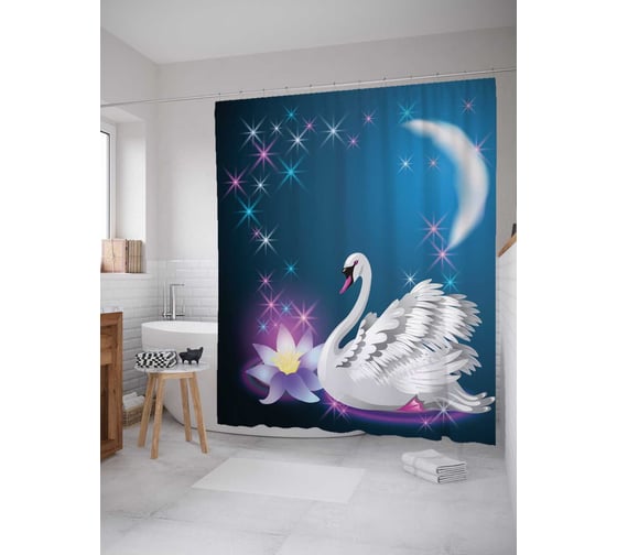 Штора (занавеска) для ванной JoyArty "Лебединая верность" из сатена, 180х200 см с крючками, sc_19053 1
