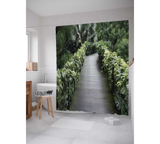 Штора (занавеска) для ванной JoyArty "Мостовые кусты" из сатена, 180х200 см с крючками, sc_12142 1