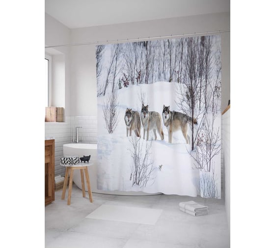 Штора (занавеска) для ванной JoyArty "Снежные волки" из сатена, 180х200 см с крючками, sc_18884 1
