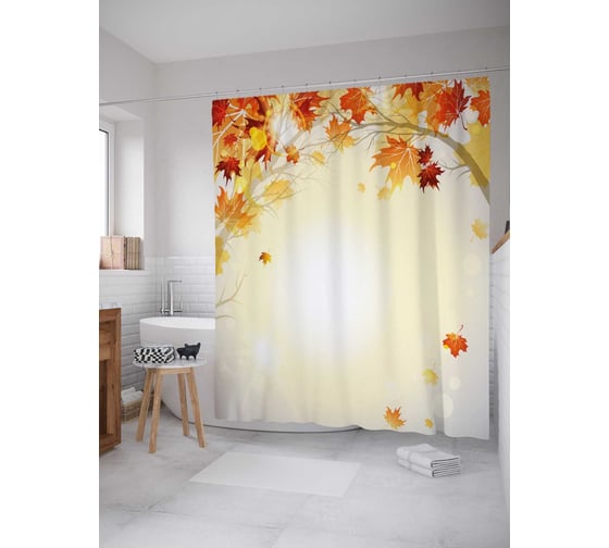 Штора (занавеска) для ванной JoyArty "Осенняя арка" из сатена, 180х200 см с крючками, sc_18848 1