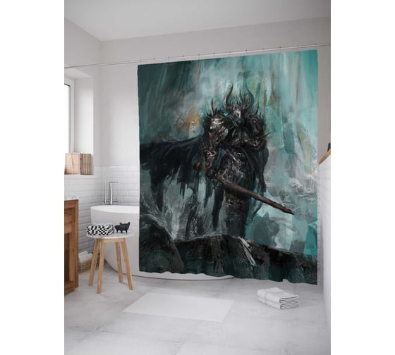 Штора (занавеска) для ванной JoyArty "Горный воин" из сатена, 180х200 см с крючками, sc_19108 1