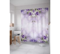 Штора (занавеска) для ванной JoyArty "Цветы за облаками" из сатена, 180х200 см с крючками, sc_2268