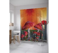 Штора (занавеска) для ванной JoyArty "Опасные мухоморы" из сатена, 180х200 см с крючками, sc_12101