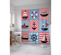 Штора (занавеска) для ванной JoyArty "Морской транспорт" из сатена, 180х200 см с крючками, sc_18870